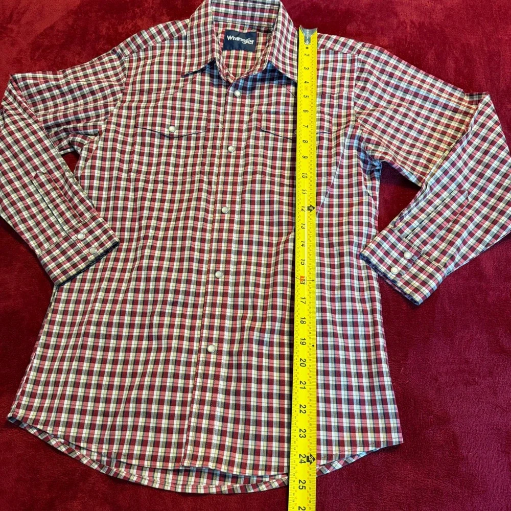 Wrangler Boys Red Plaid Western Snap Long Sleeve Shirt Large BWR045A‎